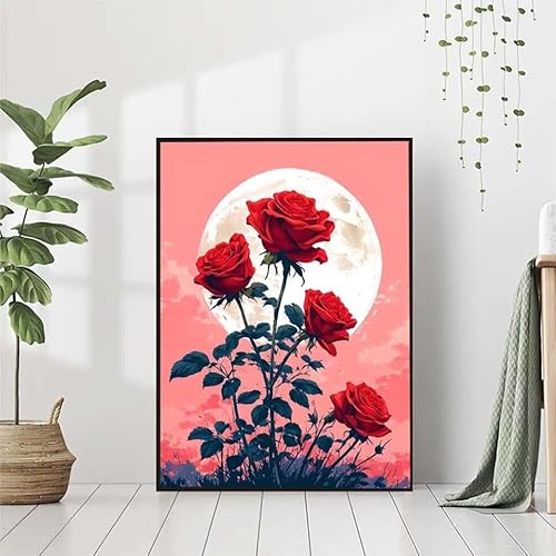 Diamond Painting Mond Diamant Painting Bilder Set, 5D Diamond Painting Blume Diamond Painting Erwachsene DIY Runde Kristall Strass Cross Stickerei Diamond-Painting Basteln, Wandzimmer Deko 40x50cm 6-A von BAIYAACO