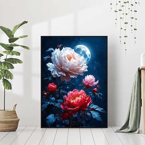 Diamond Painting Mond Diamant Painting Bilder Set, 5D Diamond Painting Blume Diamond Painting Erwachsene DIY Runde Strass Cross Stickerei Diamond-Painting Basteln Wandzimmer Deko Geschenk 80x110cm G-1 von BAIYAACO