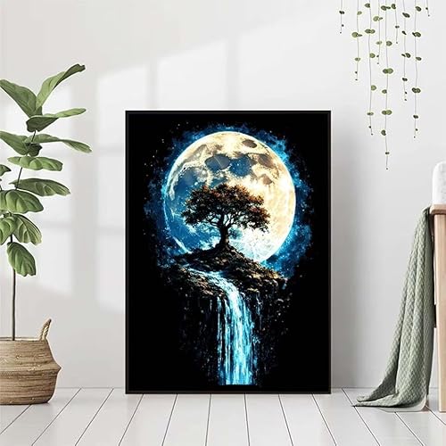 Diamond Painting Mond Diamant Painting Bilder Set, 5D Diamond Painting Fallen Diamond Painting Erwachsene DIY Runde Strass Cross Stickerei Diamond-Painting Basteln Wandzimmer Deko Geschenk 60x80cm P-3 von BAIYAACO