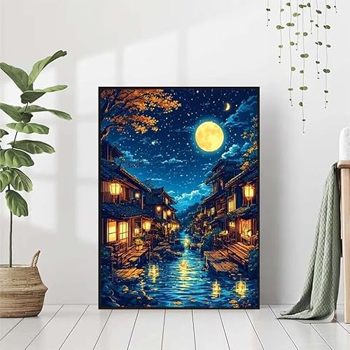 Diamond Painting Mond Diamant Painting Bilder Set, 5D Diamond Painting Japan Diamond Painting Erwachsene DIY Runde Kristall Strass Cross Stickerei Diamond-Painting Basteln, Wandzimmer Deko 30x40cm 1-2 von BAIYAACO