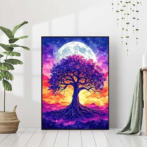 Diamond Painting Mond Diamant Painting Bilder Set, 5D Diamond Painting Landschaft Diamond Painting Erwachsene DIY Runde Strass Cross Stickerei Diamond-Painting Basteln für Wandzimmer Deko 50x70cm von BAIYAACO