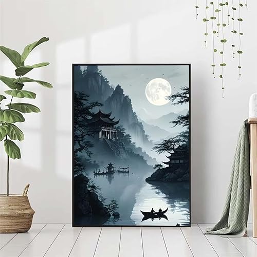 Diamond Painting Mond Diamant Painting Bilder Set, 5D Diamond Painting Landschaft Diamond Painting Erwachsene DIY Runde Strass Cross Stickerei Diamond-Painting Basteln für Wandzimmer Deko 70x95cm 9-5 von BAIYAACO