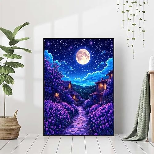 Diamond Painting Mond Diamant Painting Bilder Set, 5D Diamond Painting Landschaft Diamond Painting Erwachsene DIY Runde Strass Cross Stickerei Diamond-Painting Basteln für Wandzimmer Deko 80x110cm 2-5 von BAIYAACO