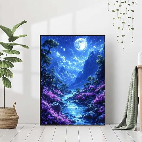 Diamond Painting Mond Diamant Painting Bilder Set, 5D Diamond Painting Landschaft Diamond Painting Erwachsene DIY Runde Strass Cross Stickerei Diamond-Painting Basteln für Wandzimmer Deko 80x110cm X-H von BAIYAACO