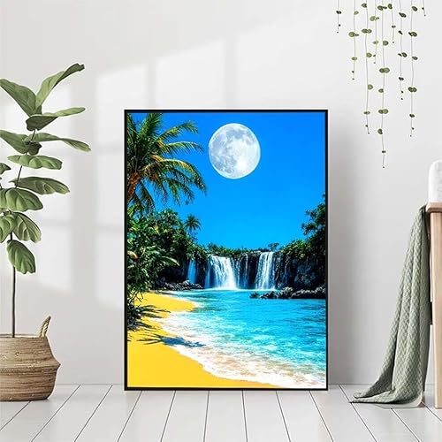 Diamond Painting Mond Diamant Painting Bilder Set, 5D Diamond Painting Meer Diamond Painting Erwachsene DIY Runde Kristall Strass Cross Stickerei Diamond-Painting Basteln, Wandzimmer Deko 30x40cm F-8 von BAIYAACO