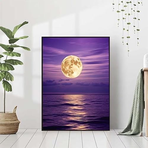 Diamond Painting Mond Diamant Painting Bilder Set, 5D Diamond Painting Meer Diamond Painting Erwachsene DIY Runde Kristall Strass Cross Stickerei Diamond-Painting Basteln, Wandzimmer Deko 70x95cm U-Y von BAIYAACO