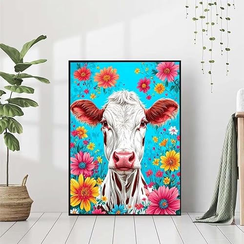 Diamond Painting Ochse Diamant Painting Bilder Set, 5D Diamond Painting Blume Diamond Painting Erwachsene DIY Runde Strass Cross Stickerei Diamond-Painting Basteln Wandzimmer Deko Geschenk 30x40cm H-L von BAIYAACO