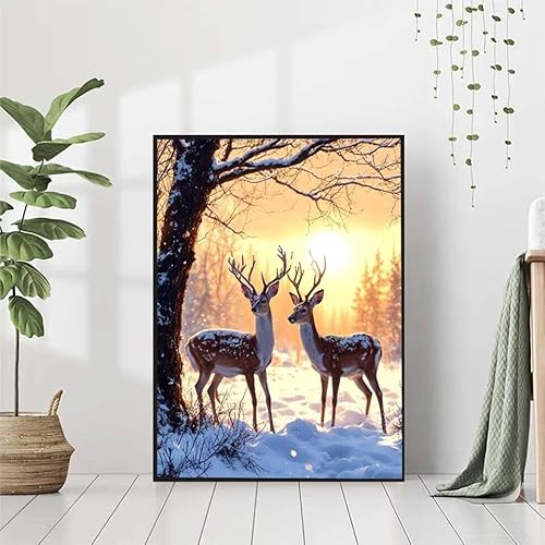 Diamond Painting Reh Diamant Painting Bilder Set, 5D Diamond Painting Sonnenuntergang Diamond Painting Erwachsene DIY Runde Strass Cross Stickerei Diamond-Painting Basteln Wandzimmer Deko 80x110cm 1-3 von BAIYAACO