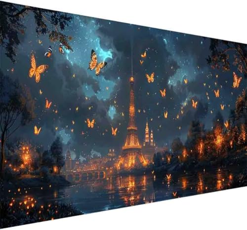 Diamond Painting Schmetterling Diamond Painting Erwachsene Groß XXL 70x140cm Eiffelturm Vollbohrer Diamanten Malerei Kristall Stickerei Bilder Bastelset Kinder Anfänger, Zimmer Deko Wohnzimmer -l650 von BAIYAACO