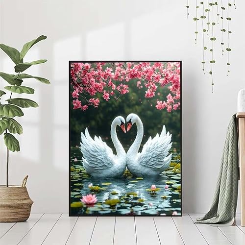 Diamond Painting Schwan Diamant Painting Bilder Erwachsene, Blume Diamond Painting Set, Diamond Painting Klein 80x110cm, DIY Runde Full Drill Kristall Cross Stickerei Basteln für Home Wall Decor Z-G von BAIYAACO