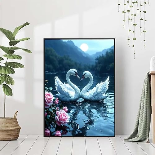 Diamond Painting Schwan Diamant Painting Bilder Set, 5D Diamond Painting Tier Diamond Painting Erwachsene DIY Runde Strass Cross Stickerei Diamond-Painting Basteln Wandzimmer Deko Geschenk 40x50cm 4-P von BAIYAACO