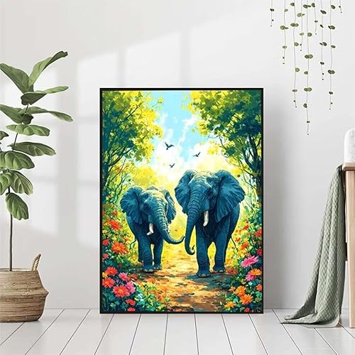 Diamond Painting Tier Diamant Painting Bilder Set, 5D Diamond Painting Elefant Diamond Painting Erwachsene DIY Runde Strass Cross Stickerei Diamond-Painting Basteln, Wandzimmer Deko Geschenk 60x80cm von BAIYAACO