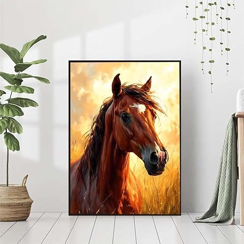 Diamond Painting Tier Diamant Painting Bilder Set, 5D Diamond Painting Pferd Diamond Painting Erwachsene DIY Runde Kristall Strass Cross Stickerei Diamond-Painting Basteln für Wandzimmer Deko 70x95cm von BAIYAACO