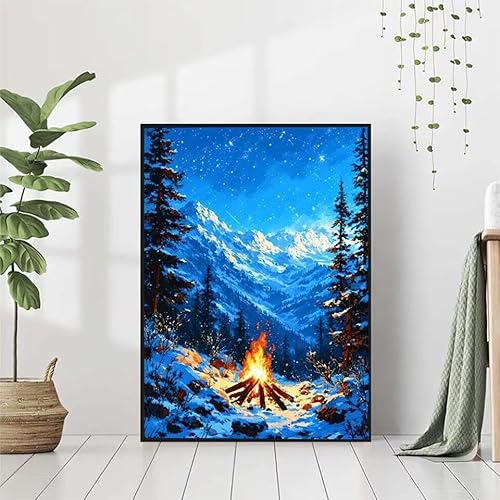 Diamond Painting Winter Diamant Painting Bilder Set, 5D Diamond Painting Landschaft Diamond Painting Erwachsene DIY Runde Strass Cross Stickerei Diamond-Painting Basteln, Wandzimmer Deko 80x110cm J-B von BAIYAACO