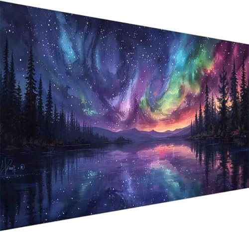 Landschaft Diamond Painting Erwachsene, Diamond Painting Aurora Diamant Malerei Set für Kinder Anfänger DIY 5D Vollbohrer Kristall Stickerei Bilder Bastelset, Home Wand Dekor Geschenke 70x140cm -k571 von BAIYAACO