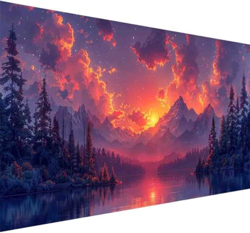 Sonnenuntergang Diamond Painting Erwachsene, Diamond Painting Landschaft Diamant Malerei Set für Kinder DIY 5D Vollbohrer Kristall Stickerei Bilder Bastelset, Home Wand Dekor Geschenke 60x120cm -i1G von BAIYAACO