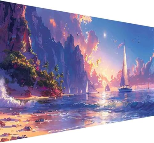 Strand Diamond Painting Erwachsene, Diamond Painting Landschaft Diamant Malerei Set für Kinder Anfänger DIY 5D Vollbohrer Kristall Stickerei Bilder Bastelset, Home Wand Dekor Geschenke 70x140cm -t809 von BAIYAACO