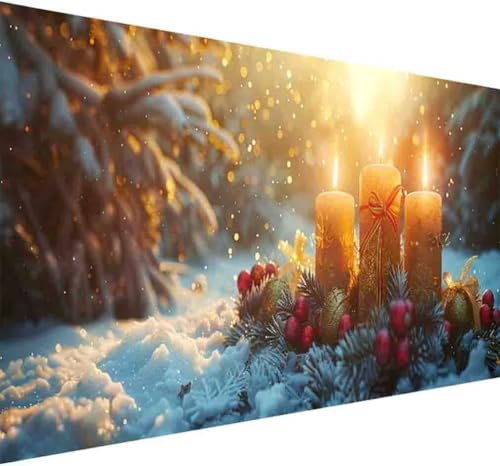 Winter Diamond Painting Erwachsene, Diamond Painting Kerze Diamant Malerei Set für Kinder Anfänger DIY 5D Vollbohrer Kristall Stickerei Bilder Bastelset für Home Wand Dekor Geschenke 100x200cm -y88N von BAIYAACO