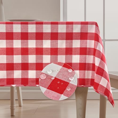 BALCONY & FALCON Rechteck Karierte doppelseitige nutzbare Tischdecken knitterfrei Gingham Wasserabweisende auslaufsichere und waschbare Tischdecke zum Essen Camping Picknick Party, Rot 145 × 300 cm von BALCONY & FALCON