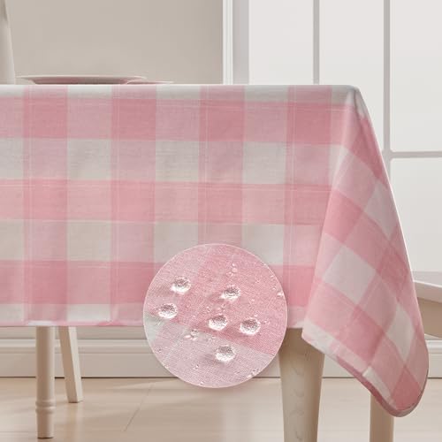 BALCONY & FALCON Rechteck Karierte doppelseitige nutzbare Tischdecken knitterfrei Gingham Wasserabweisende auslaufsichere und waschbare Tischdecke zum Essen Camping Picknick Party, rosa 145 × 300 cm von BALCONY & FALCON