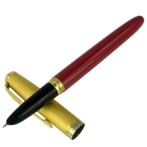 Jinhao 85 Füllfederhalter Rot Acryl Feine Feder mit Tintenkonverter Golden Trim Geschenkbox von BALDHEADSALLY