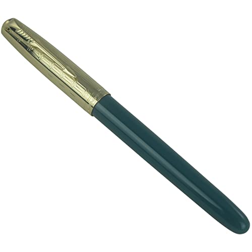 Jinhao 86 Füllfederhalter, dunkelblauer Acrylkörper, goldene Streifen Metallkappe, extra fein mit Tintenkonverter von BALDHEADSALLY