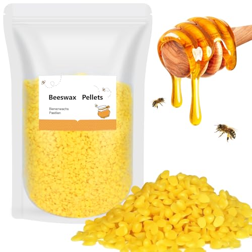 BALFER 100% Reine Bienenwachs Pastillen 900g, für Kosmetik, Kerzen, Cremes, Salben, Seifen, Bienenwachstücher, Kerzenherstellung und Leder-/Holzpflege, Granulat Gelb von BALFER