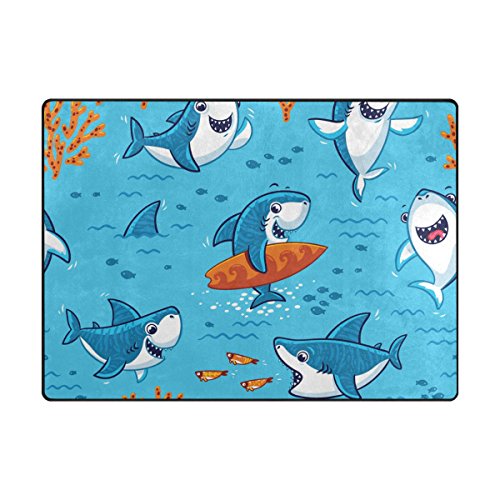 BALII Niedlicher Cartoon-Hai-Spielteppich für Kinder, 203 x 147 cm, Polyester, multi, 80"x58" von BALII