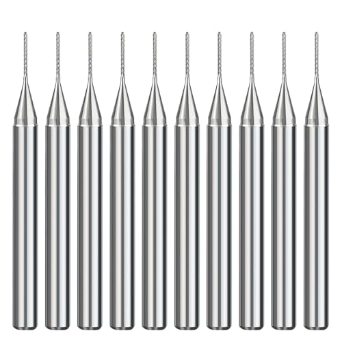 BALUGAEA 10 Stücke 0,5mm Hartmetall Schaftfräser Satz 3.175mm Schaft Gravurbohrer CNC Fräser Gravur Bits mit 38mm Länge für CNC-/PCB-Maschinen von BALUGAEA