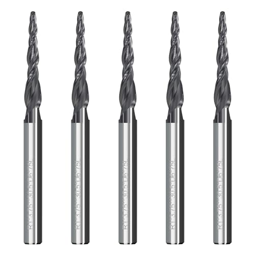 BALUGAEA 5 Stück Kugelkopffräser, konisch, 6mm Schaft, 2 Flöten, Fräser-Bit mit 2,0 mm Durchmesser (1,0 mm Radius), HRC55 Gesamtlänge 75mm CNC, 2D und 3D Gravierfräser für Holz von BALUGAEA