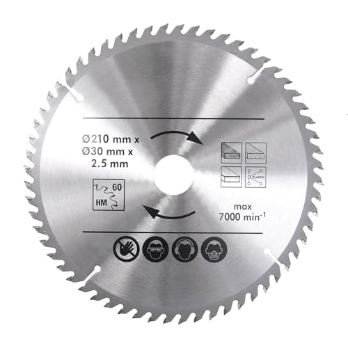 BALUGAEA Kreissägeblätt 210x30mm HM Sägeblatt Kreissägeblätter 60 Zähne für Handkreis-Sägen, geeignet für Paletten Holz MDF Kunststoff von BALUGAEA