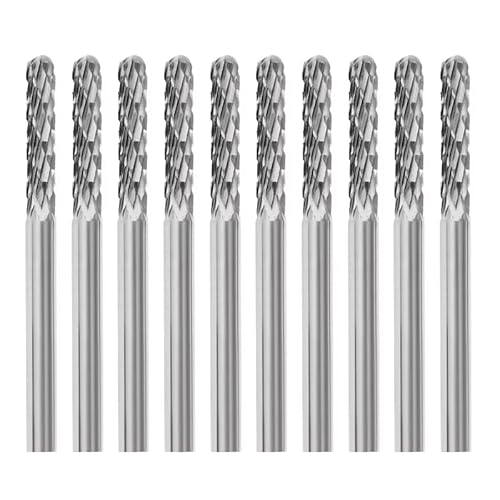 Hartmetall Frässtifte Set, 10 Stück Typ C Doppelschnitt-Frässtifte mit 3mm Schaft Frässtifte für Metall, Schneidschleifer, Metallschnitzen, Polieren, Gravieren, Fräser-Bit-Set von BALUGAEA