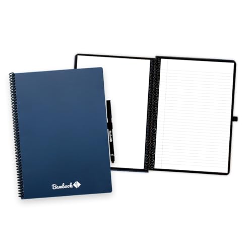 BAMBOOK Colourful Notizbuch - Navy - A4 - Blanko & Liniert - Wiederverwendbares Notizbuch, Notizblock, Reusable Notebook, Löschbares Whiteboard-Notizbuch von BAMBOOK