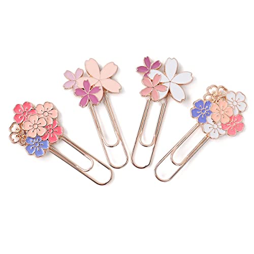 4 PCS Büroklammer-Lesezeichen Sakura Rosa Blumen Buch Marker Metall-Lesezeichen für Kinder, Mädchen, Studenten, Büro, Markierung Notebook, Bücher von BAMINX