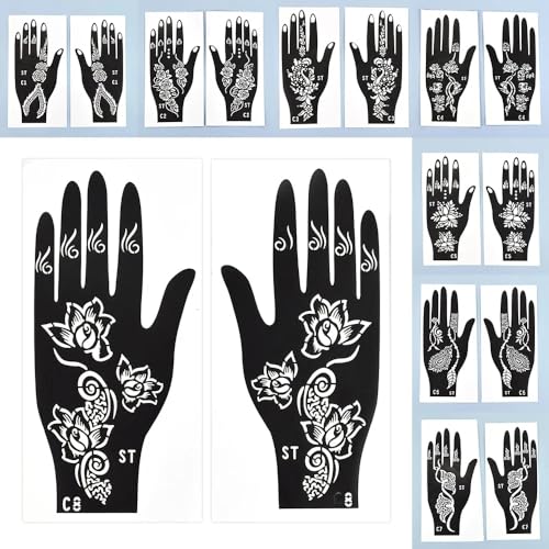 BAMTTOO 16 Sheets Temporary Henna Tattoo Kit Reusable Tattoo Stencils Sets Indian Arabian Temporary Tattoo Templates Kits for Body Hand Art for Women Girls and Kids von BAMTTOO