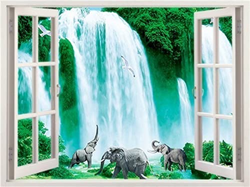 5D Diamant Painting Bilder Groß, Fenster Wasserfall Landschaft 70x100cm DIY Diamond Painting Set Strass Stickerei Diamant Malerei Kunsthandwerk Voller Diamant Kreuzstich Mosaik Gemälde Wall Dekor von BAMZOK