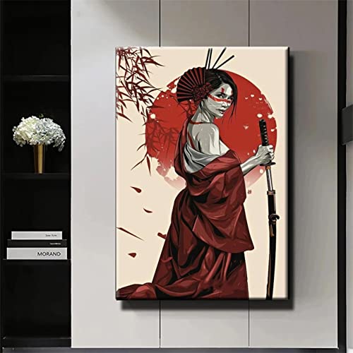 5D Diamant Painting Bilder Groß, Japanische Samurai Frau DIY Diamond Painting Set Strass Stickerei Diamant Malerei Kunsthandwerk Voller Diamant Kreuzstich Mosaik Gemälde Wall Dekor 40x50cm von BAMZOK