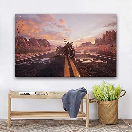 DIY 5D Diamant Malerei Vollbohrer Kit, Route 66 und Motorrad 50x70cm 5D Diamond Painting Set,Malen nach Zahlen Diamant,Diamond Painting Bilder für Erwachsene Kinder,Handarbeit Basteln Wand Decor von BAMZOK