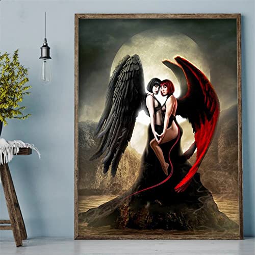 DIY 5D Diamant Malerei Vollbohrer Kit, Schönheit Teufel Engel 50x60cm 5D Diamond Painting Set,Malen nach Zahlen Diamant,Diamond Painting Bilder für Erwachsene Kinder,Handarbeit Basteln Wand Decor von BAMZOK