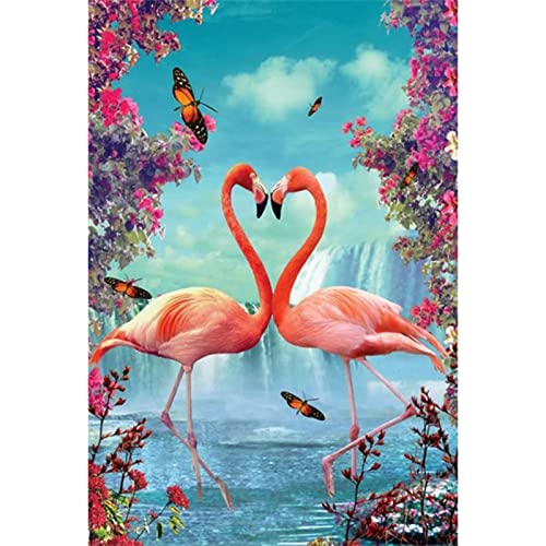 Diamond Painting Set Full Flamingo Wasserfall Blume DIY Diamant Malerei Bilder,5D Diamant Gemälde Strass Stickerei Kreuzstich Set,Diamant malerei Kits Malen Nach Zahlen für Home Wall Decor 30x40cm von BAMZOK