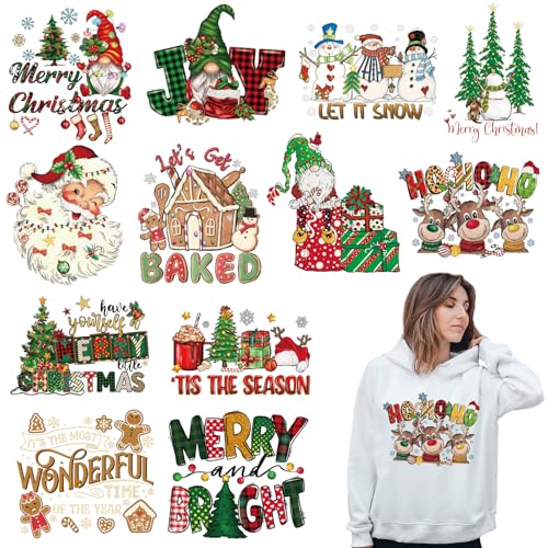 12 Blatt Weihnachten Bügelbilder für T-Shirts, Weihnachten Heat Transfer Vinyl, Weihnachten HTV Vinyl Bügelbilder für T-Shirts Kleidung Kissen Hoodie DIY Handwerk von BANBBUR