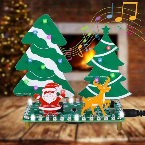 BANRIA Weihnachtsbaum Lötset, LED Blinkender Weihnachtsbaum Mini Weihnachtswald Löten Übungskit mit Musik, DIY Weihnachtsmann Elch Weihnachten Elektronik Kit von BANRIA