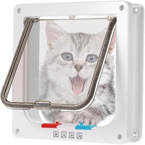 Katzenklappe Mit 4-Wege-Magnetverschluss, Haustierklappe for Katzen Und Kleine Hunde, Katzentür Mit Tunnel(Weiß,L) von BANTASE