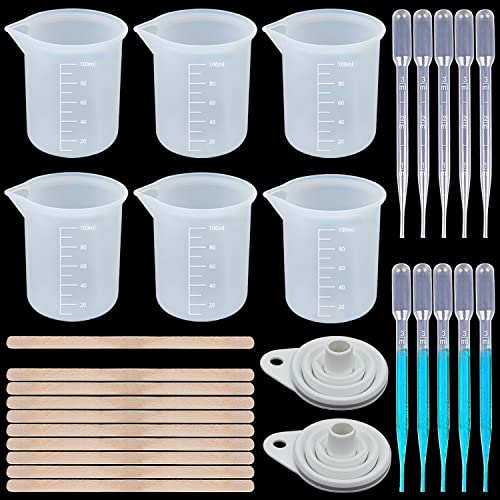 Silikon Messbecher für Harz 100ml Epoxidharz Zubehör Becher Antihaft-Mischbecher Tools Kit DIY-Harz Klebewerkzeuge mit Mischstab und Pipette für DIY Harzgießen(28 Stück) von BANTI