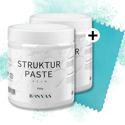 BANVAS® 2er Set Strukturpaste Fein je 1 kg inkl. Spachtel Set - Ideal für Acrylmalerei auf Leinwand - Premium Spachtelmasse für den Künstlerbedarf von BANVAS