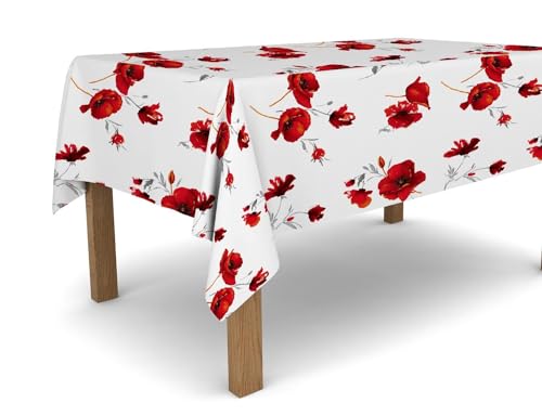 Banzaii Tischdecke aus PVC -Wachstuch Tischdecke - abwaschbar, fleckenabweisend, beständig gegen Sonne und Wetter, einfach auf die gewünschte Größe zuschneidbar - 140x100 cm - Blumen Rot von BANZAII TEXTILE INNOVATOR ONLINE