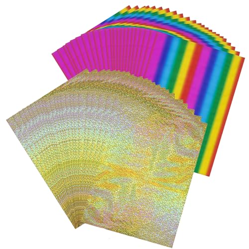 100 Blatt 20,1 x 29 cm Toner reaktive Folie, Folienpapier für Toner-Folie durch Laserdrucker und Laminator, für Scrapbooking, Papierbastelarbeiten (50 Blatt Gold Edelstein, 50 Blatt gerade bunt) von BAOFALI