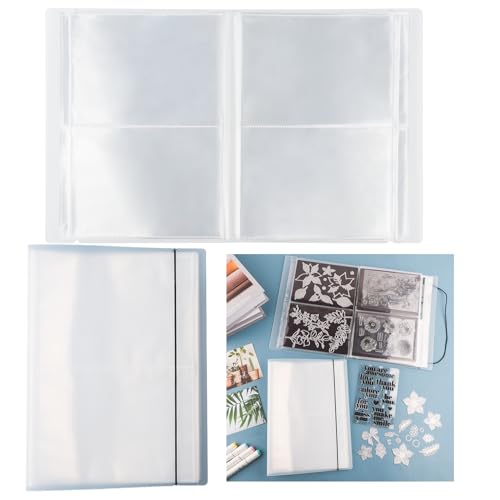 BAOFALI 20 Seiten, 80 Taschen/1 Set großes, transparentes Aufkleber-Foto-Aufbewahrungsalbum; Aufbewahrungsbuch-Organizer für Postkarten, Aufkleber, Fotos, transparente Stempel und Stanzformen, 44,5 x von BAOFALI