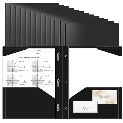 BAOFALI 30 Stück A4-Ordner aus Kunststoff, 2 Taschen und 3 Zinken, 2 Kartenfächer, langlebig, reißfest, strapazierfähig, mit Zinken, farbige Zinken für Schule und Büro (schwarz) von BAOFALI