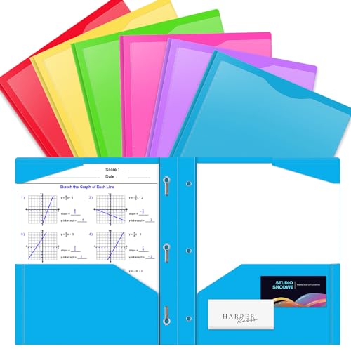 BAOFALI Kunststoffmappe, A4, 2 Taschen und 3 Zinken, 2 Kartenfächer, langlebig, reißfest, strapazierfähig, mit Zinken, farbige Zinken, Ordner für Schule und Büro (Farben) von BAOFALI